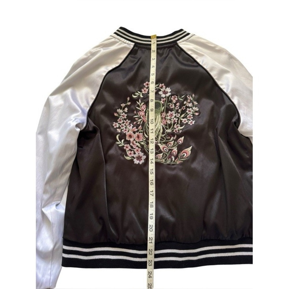 Full Tilt Reversible Satin Bomber Jacket Peacock Floral Embroidery Size Small - Picture 14 of 14